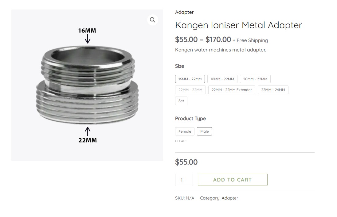 Kangen Water Metal Tap Adapter